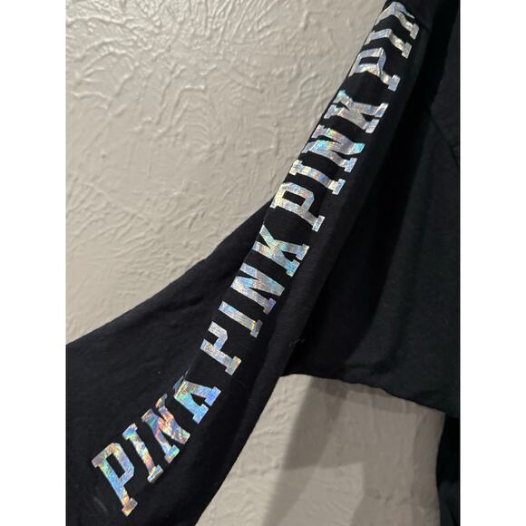 PINK Victorias's Secret Silver Sequin LS Dolman Tee Medium - Picture 2 of 5